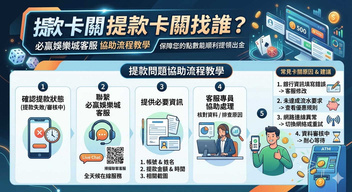 提款卡關找誰？必贏娛樂城客服 協助流程教學，保障您的點數能順利提領出金